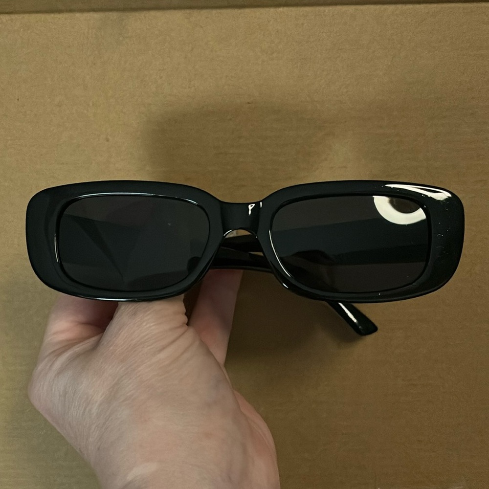 Black rectangular plastic frames with black gray lens